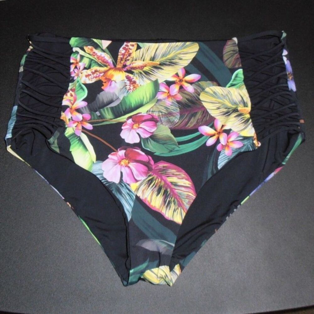 🟢TiniBikini Reversible High Waist Tropical Bikini Bottoms XL – 2 Looks in 1! 🍍